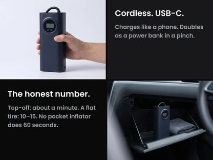 InflatoPro — Cordless tire inflator with preset auto-stop and dual-pressure display